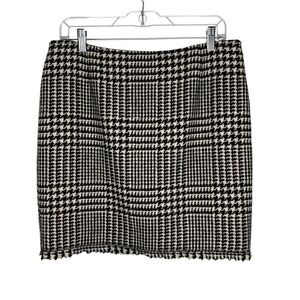 STRENESSE Gabriele Strehle Black+Cream houndstooth wool fringe mini Skirt size 8